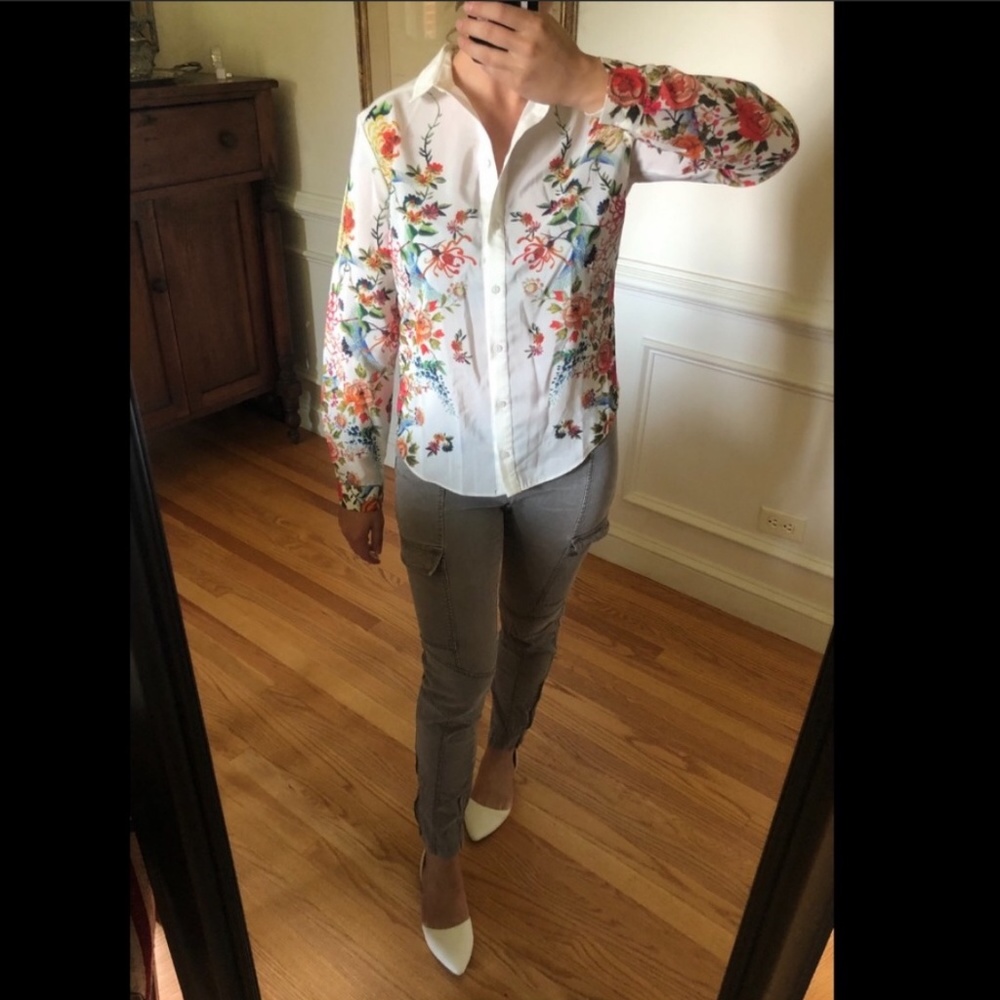 Anthropologie Ecru Skinny Cargo Pants Grey Olive